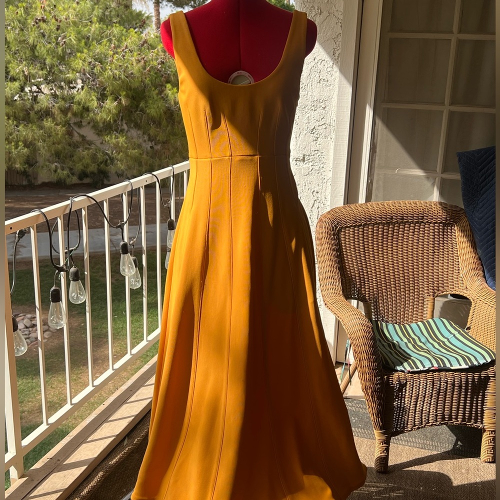 Tibi Gold Pleated Maxi Sundress for Weddings